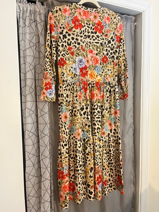 Johnny Was Floral Cheetah Print Midi Dress XS
